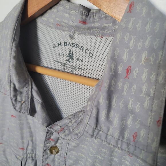 G.H. Bass & Co. Men's Printed Fishing Shirt Short Sleeve Size XL Grey - Picture 6 of 16
